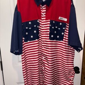 Men's 4xl Ovean Coast Patriotic Red White & Blue Button Down Short Sleeve Shirt
